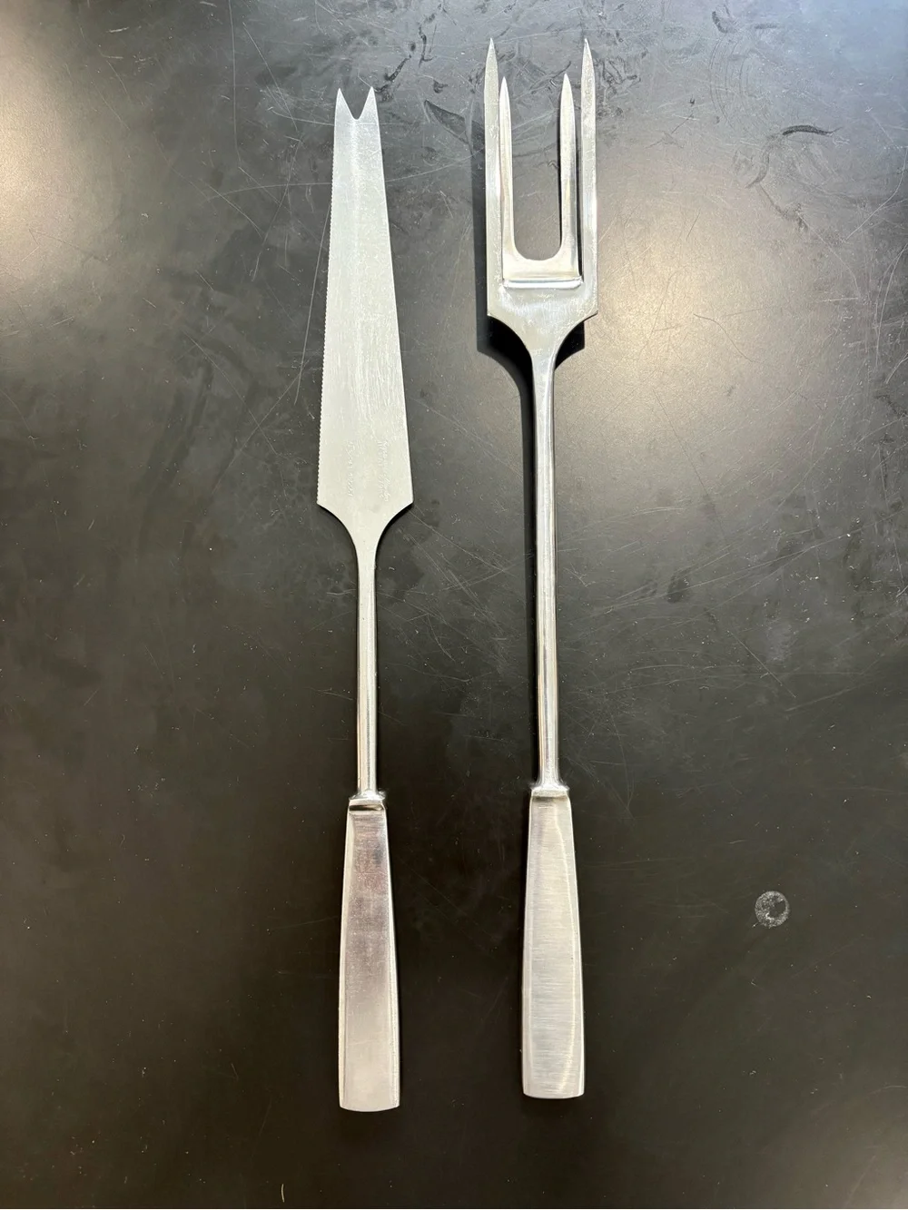 Capri Italy Stainless Steel Carving Fork and Knife Set - Silver